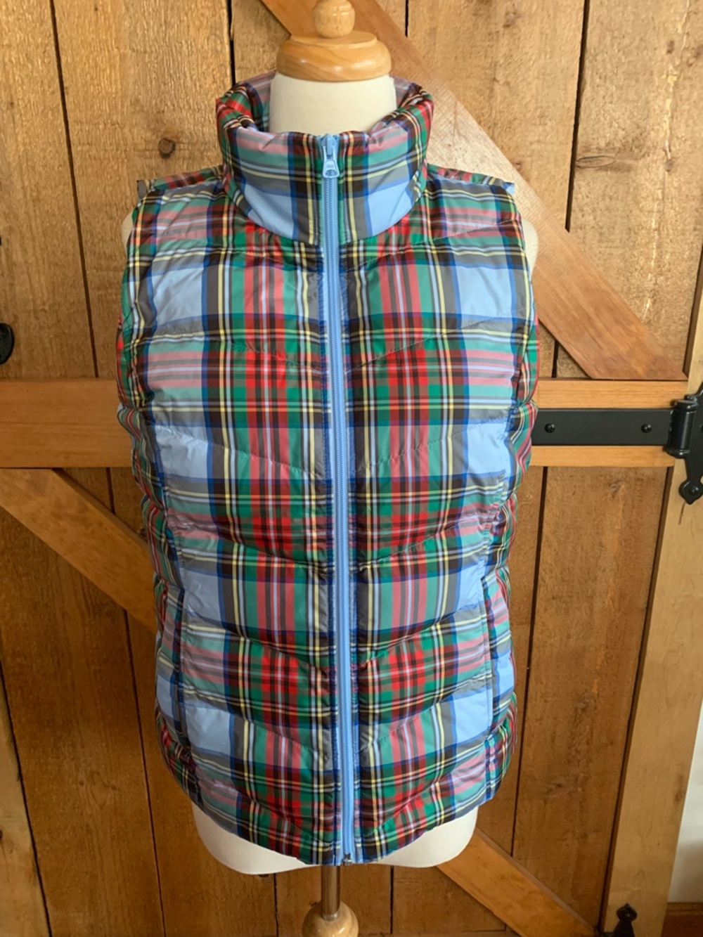 Lands' End Women's Tartan Plaid Down Puffer Vest Full Zip Size Small (6-8)